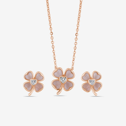 Elegance Floral 925 Sterling Silver Rose Gold Pendant Set for Women