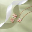 925 sterling silver rose gold flower earrings and matching pendant necklace set for women with sparkling stone design