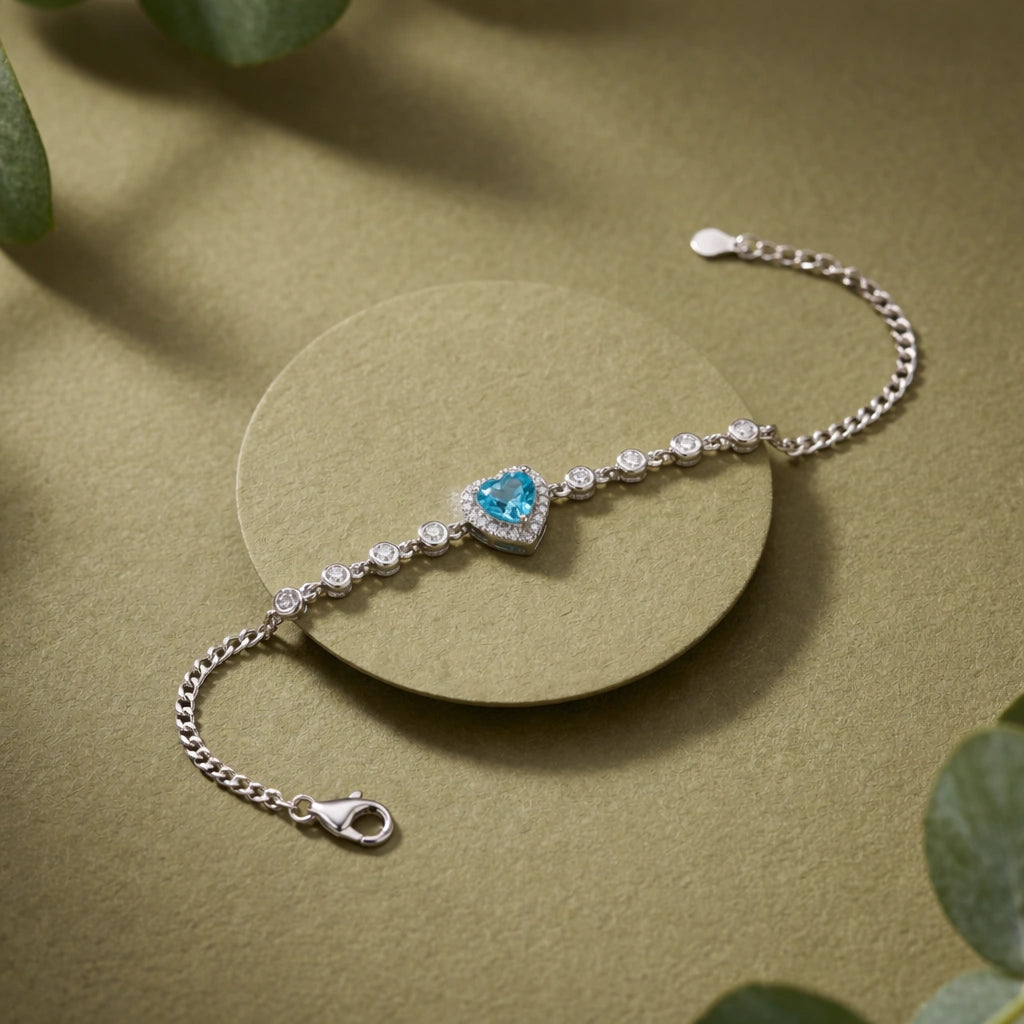 Blue Heart Diamond Adjustable Bracelet for Women