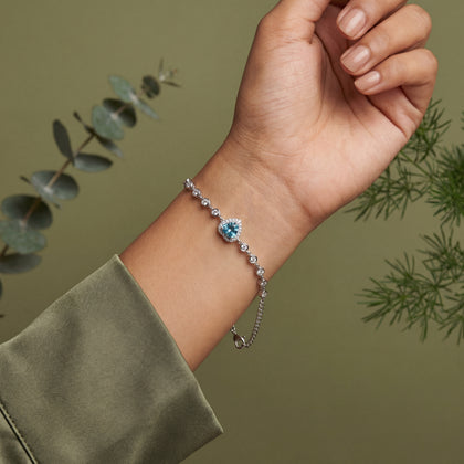 Blue Heart Diamond Adjustable Bracelet for Women