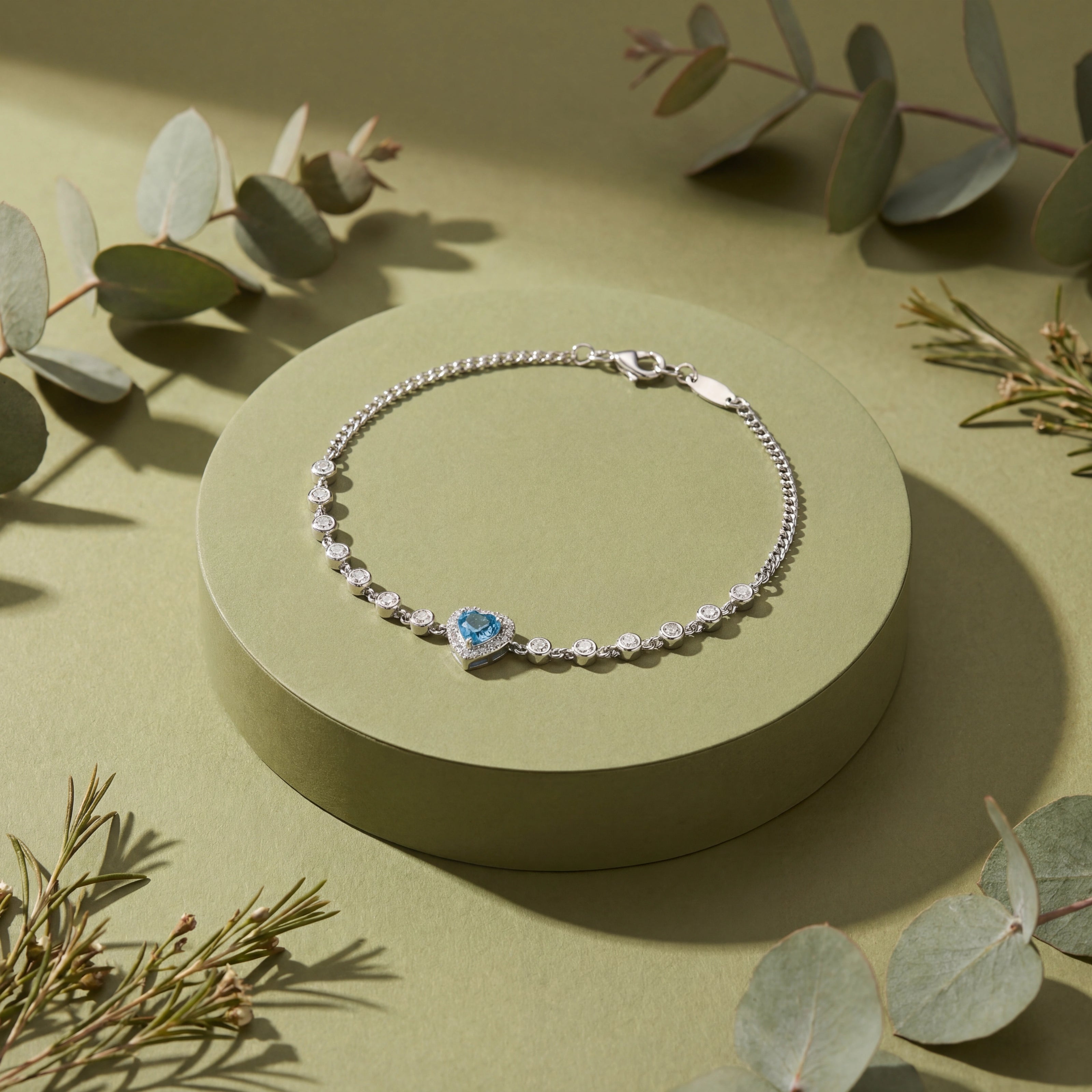 Blue Heart Diamond Adjustable Bracelet for Women