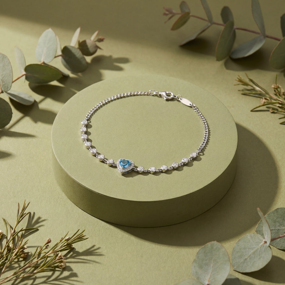 Blue Heart Diamond Adjustable Bracelet for Women