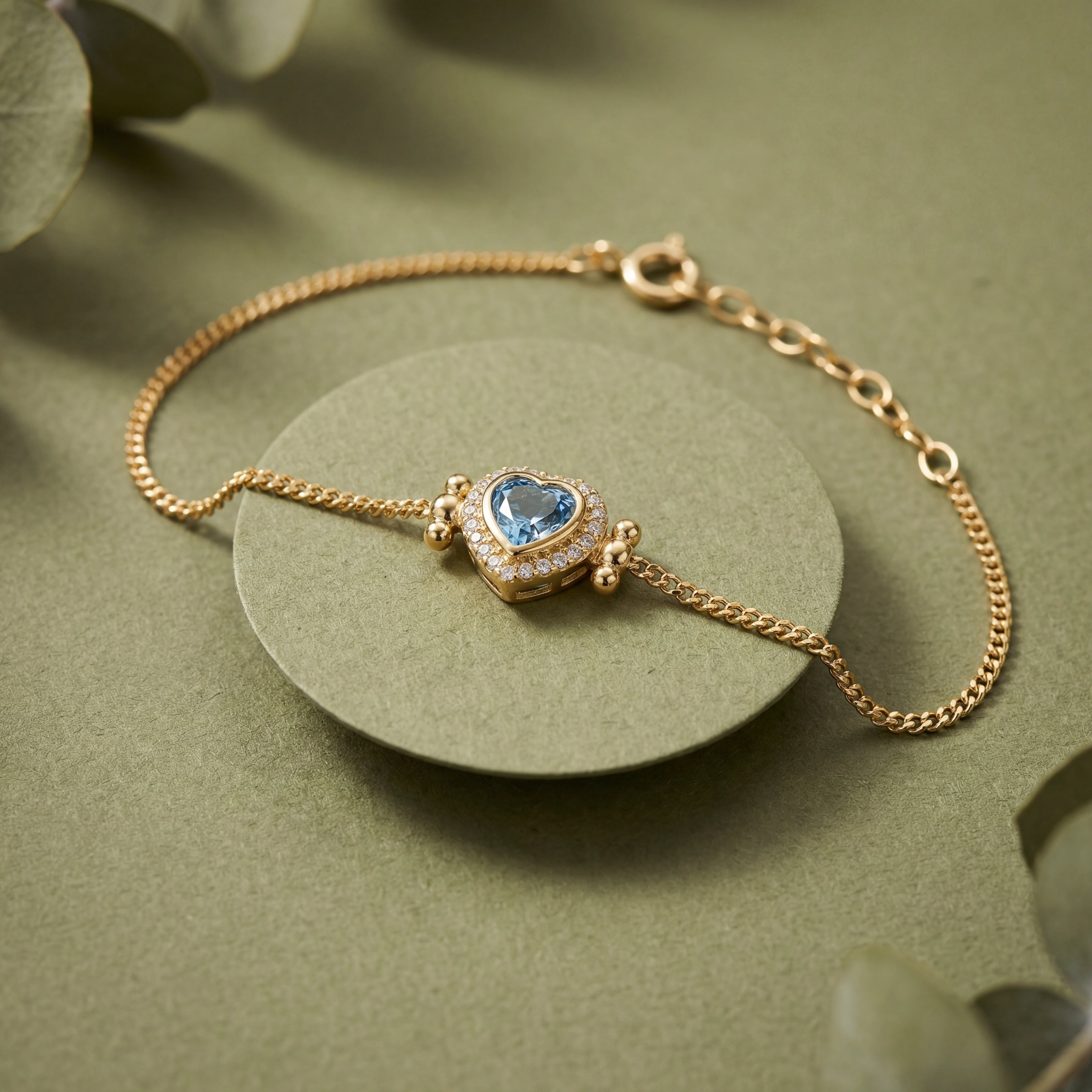Elegant Blue Heart Gold Plated Silver Bracelet