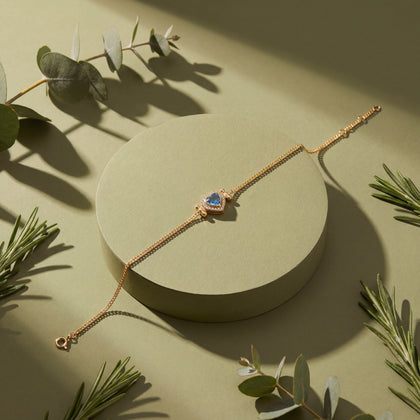 Elegant Blue Heart Gold Plated Silver Bracelet