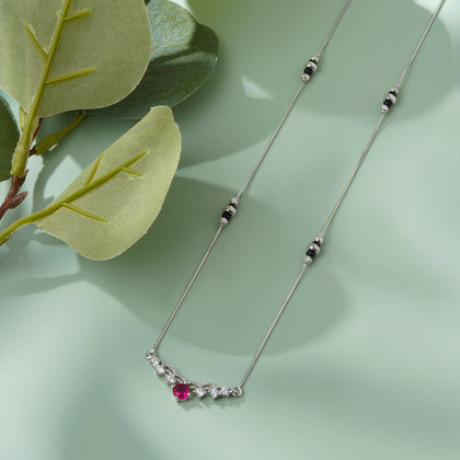 Elegant Curve Red Stone 925 Sterling Silver Mangalsutra for Women