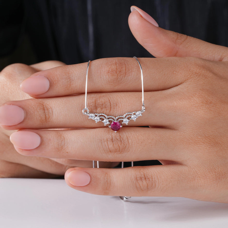Elegant Curve Red Stone 925 Sterling Silver Mangalsutra for Women