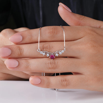 Elegant Curve Red Stone 925 Sterling Silver Mangalsutra for Women