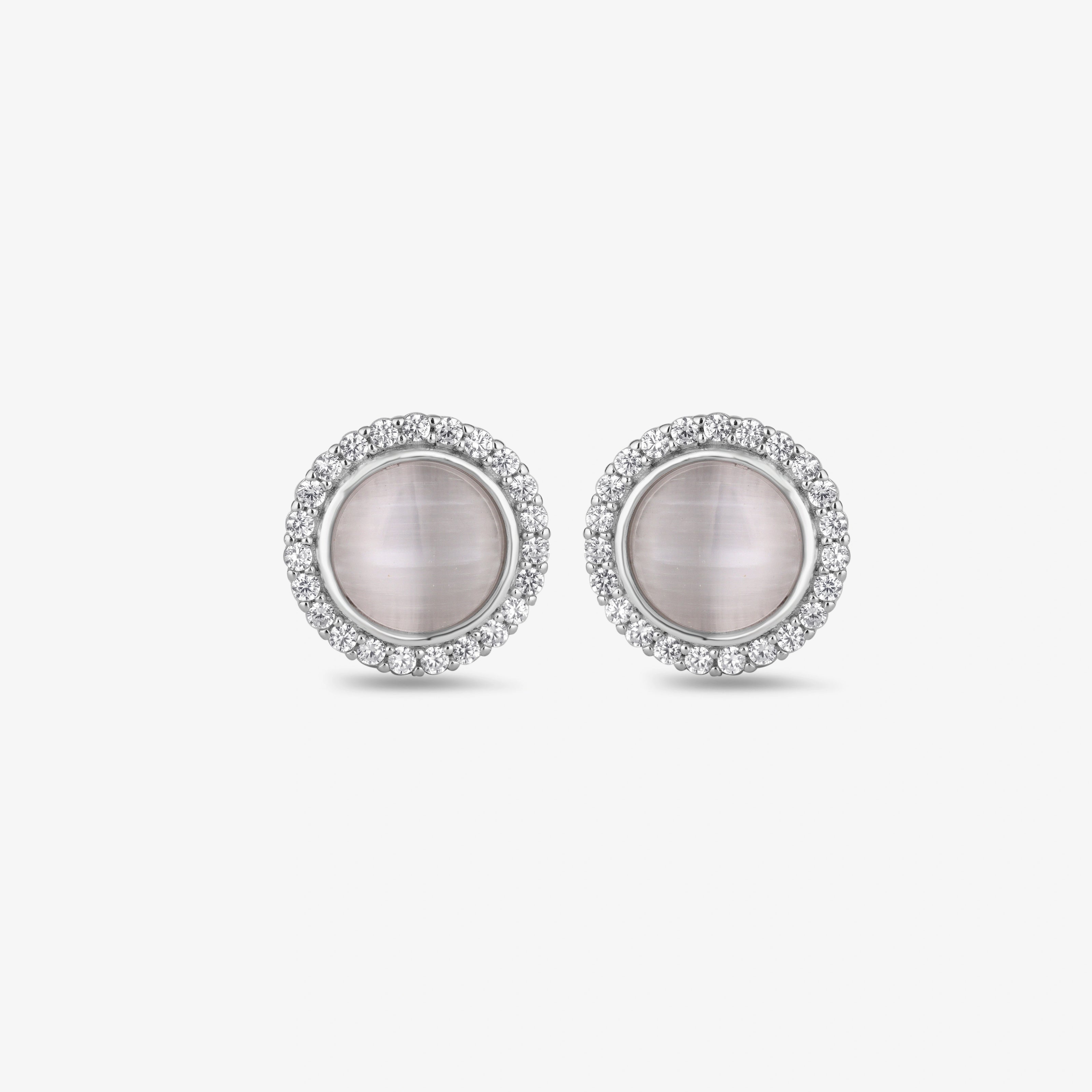 Elegant Grey Stone Round Stud Earrings