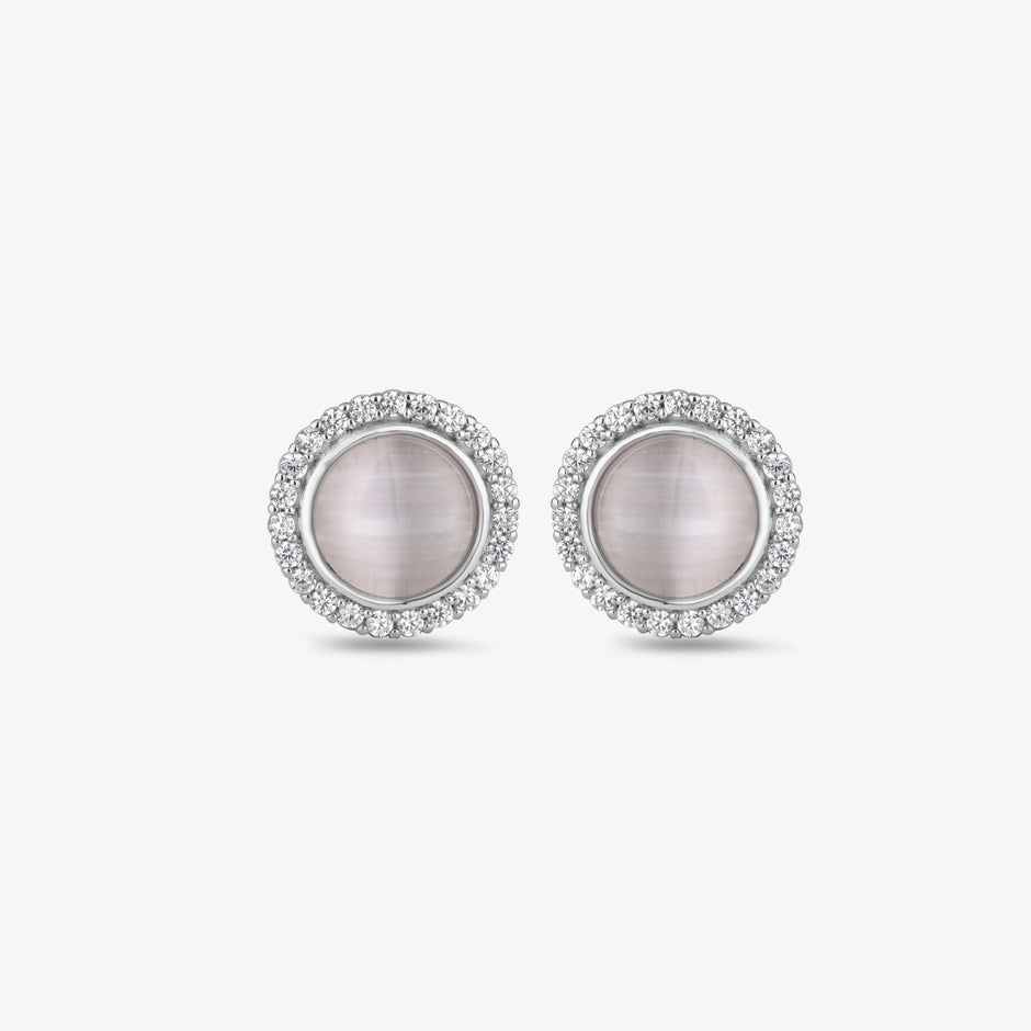 Elegant Grey Stone Round Stud Earrings