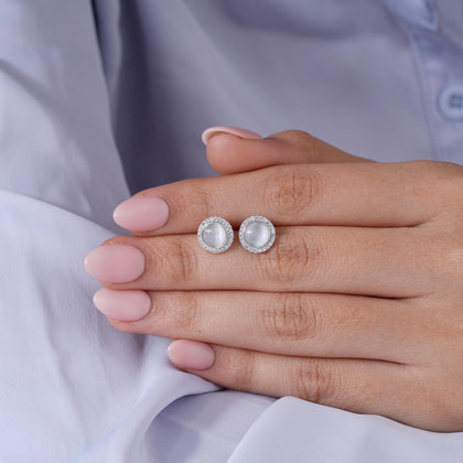 Elegant Grey Stone Round Stud Earrings