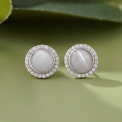 Elegant Grey Stone Round Stud Earrings