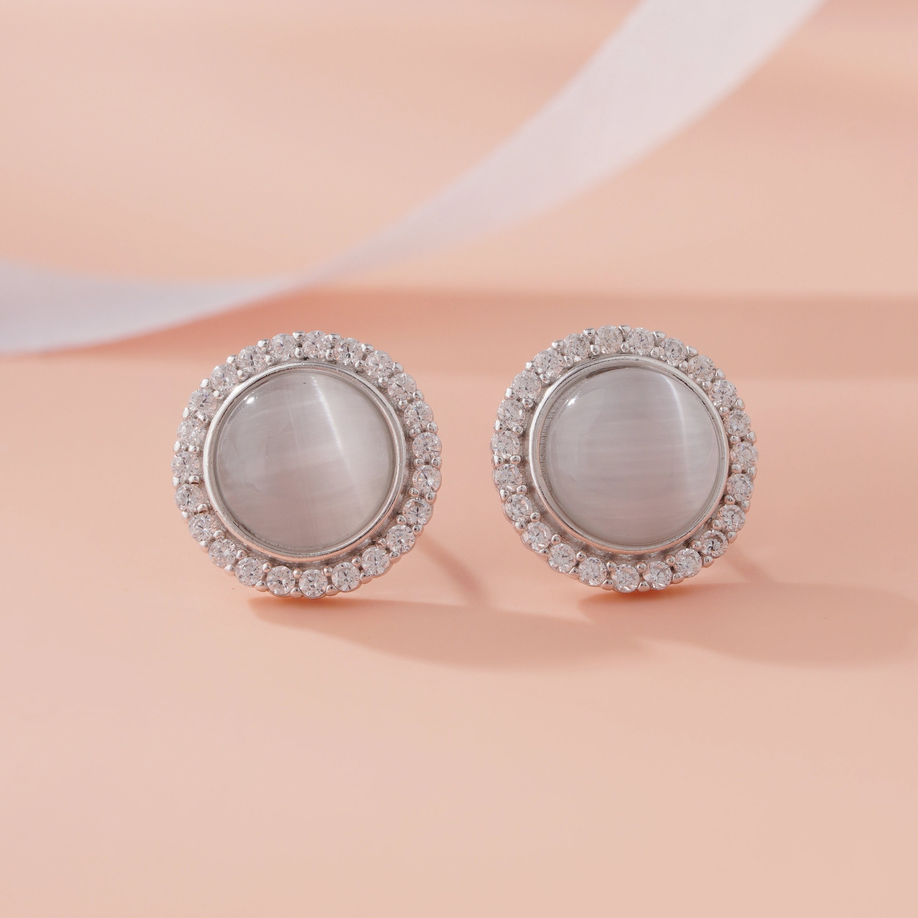 Elegant Grey Stone Round Stud Earrings