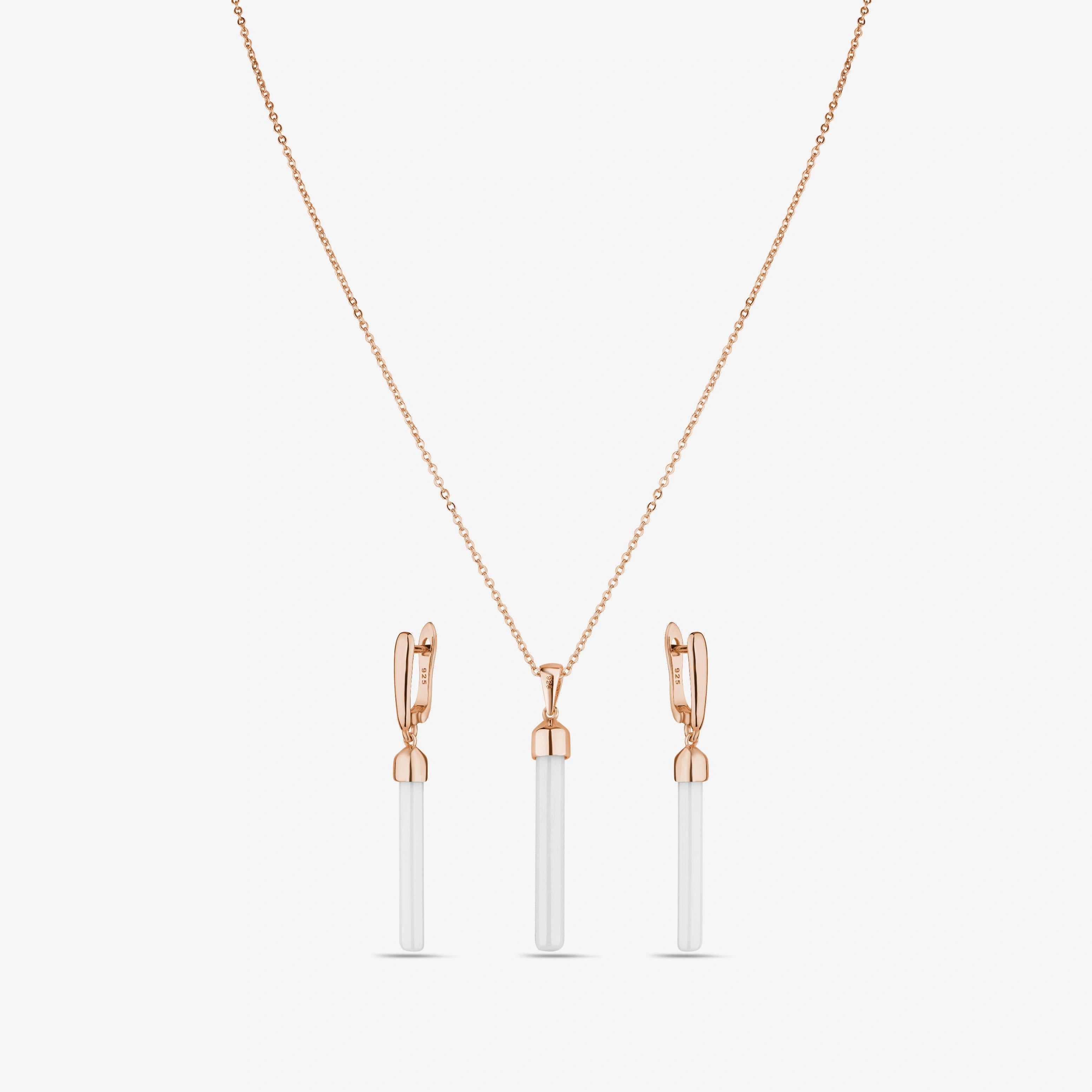 Elegant Linear Drop 925 Sterling Silver Rose Gold Pendant Set for Women