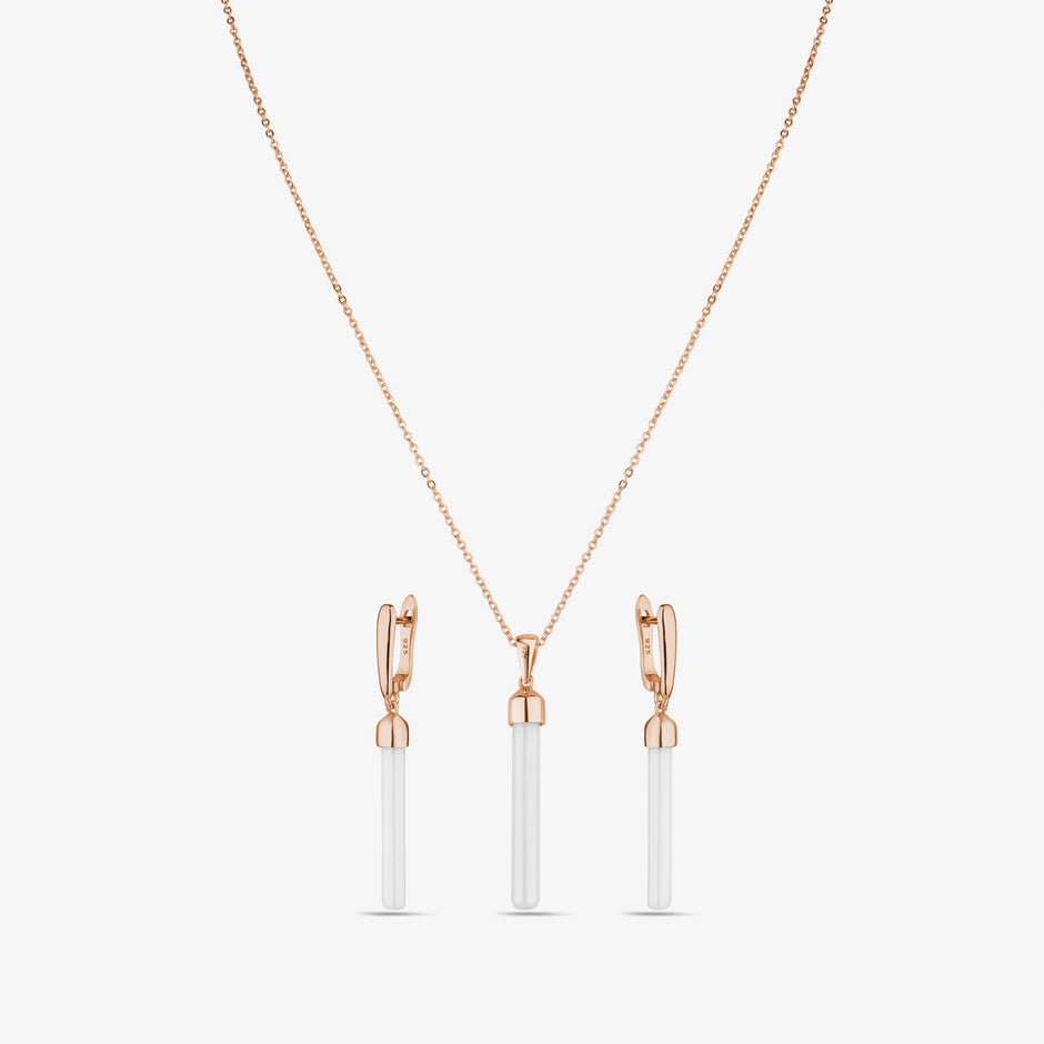Elegant Linear Drop 925 Sterling Silver Rose Gold Pendant Set for Women