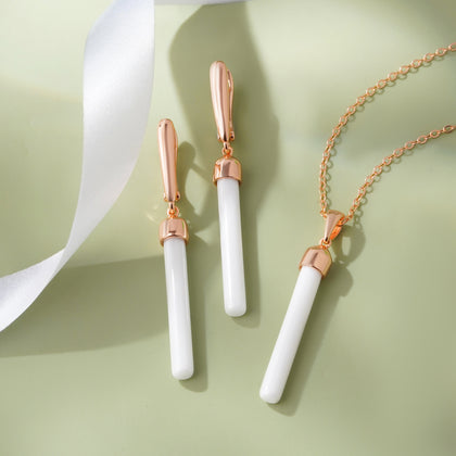 Elegant Linear Drop 925 Sterling Silver Rose Gold Pendant Set for Women