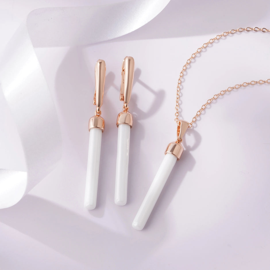 Elegant Linear Drop 925 Sterling Silver Rose Gold Pendant Set for Women
