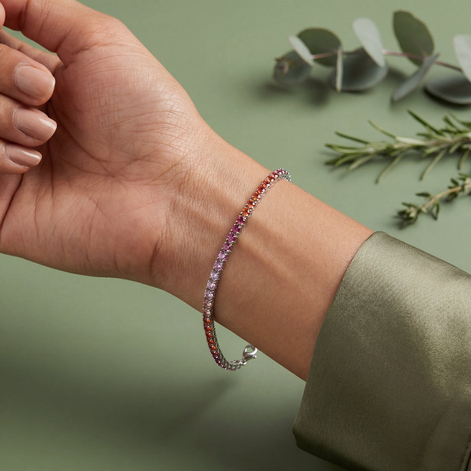Elegant Multicolor Tennis Bracelet in 925 Sterling Silver