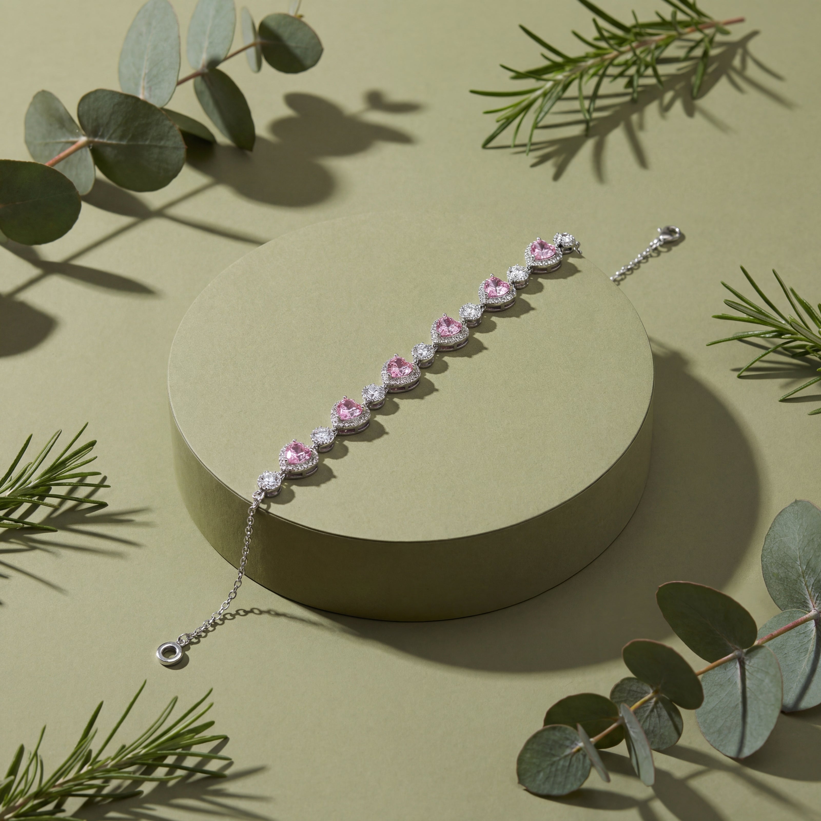 Elegant Pink Heart Bracelet in 925 Sterling Silver