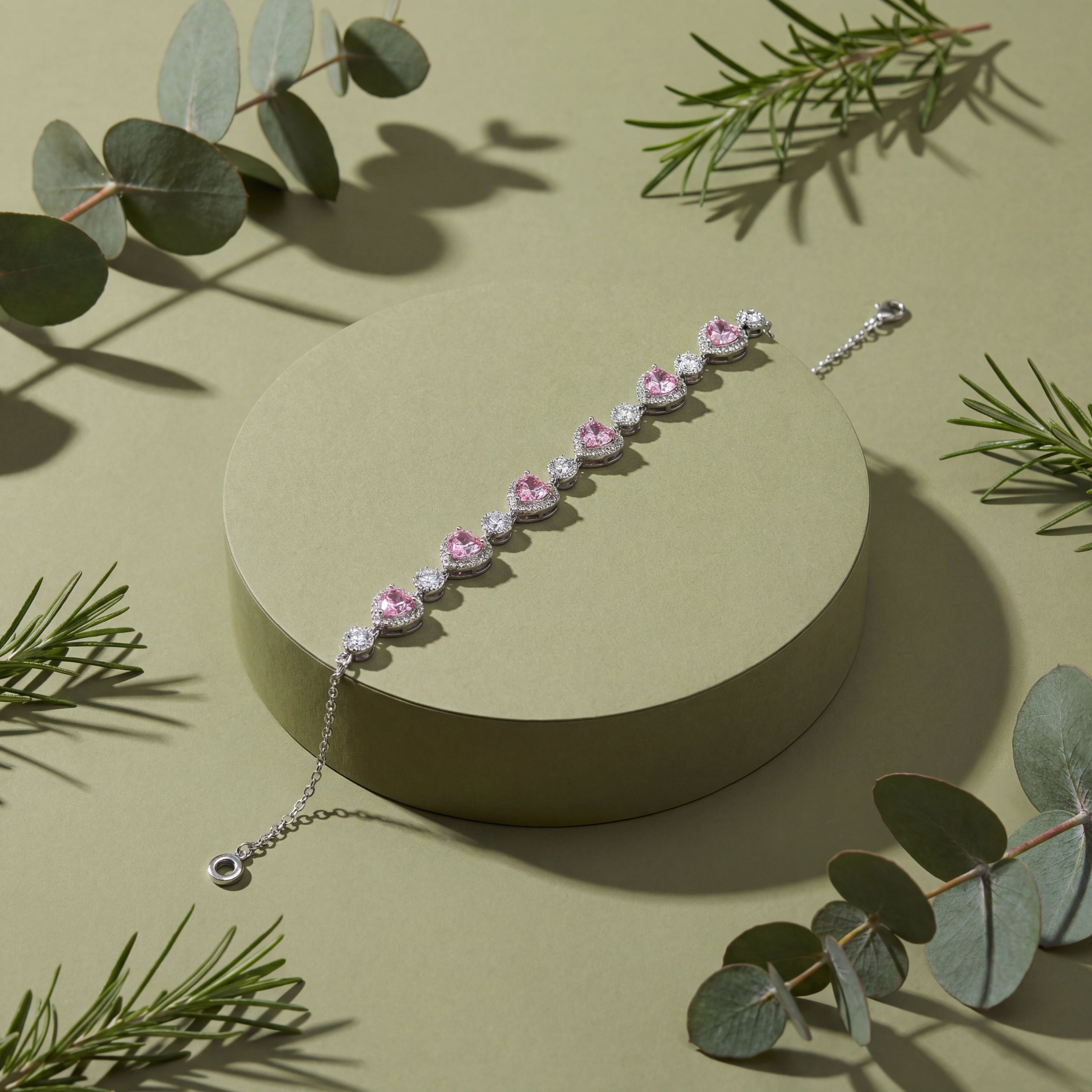 Pink Heart Diamond Adjustable Bracelet for Women