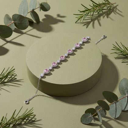 Elegant Pink Heart Bracelet in 925 Sterling Silver