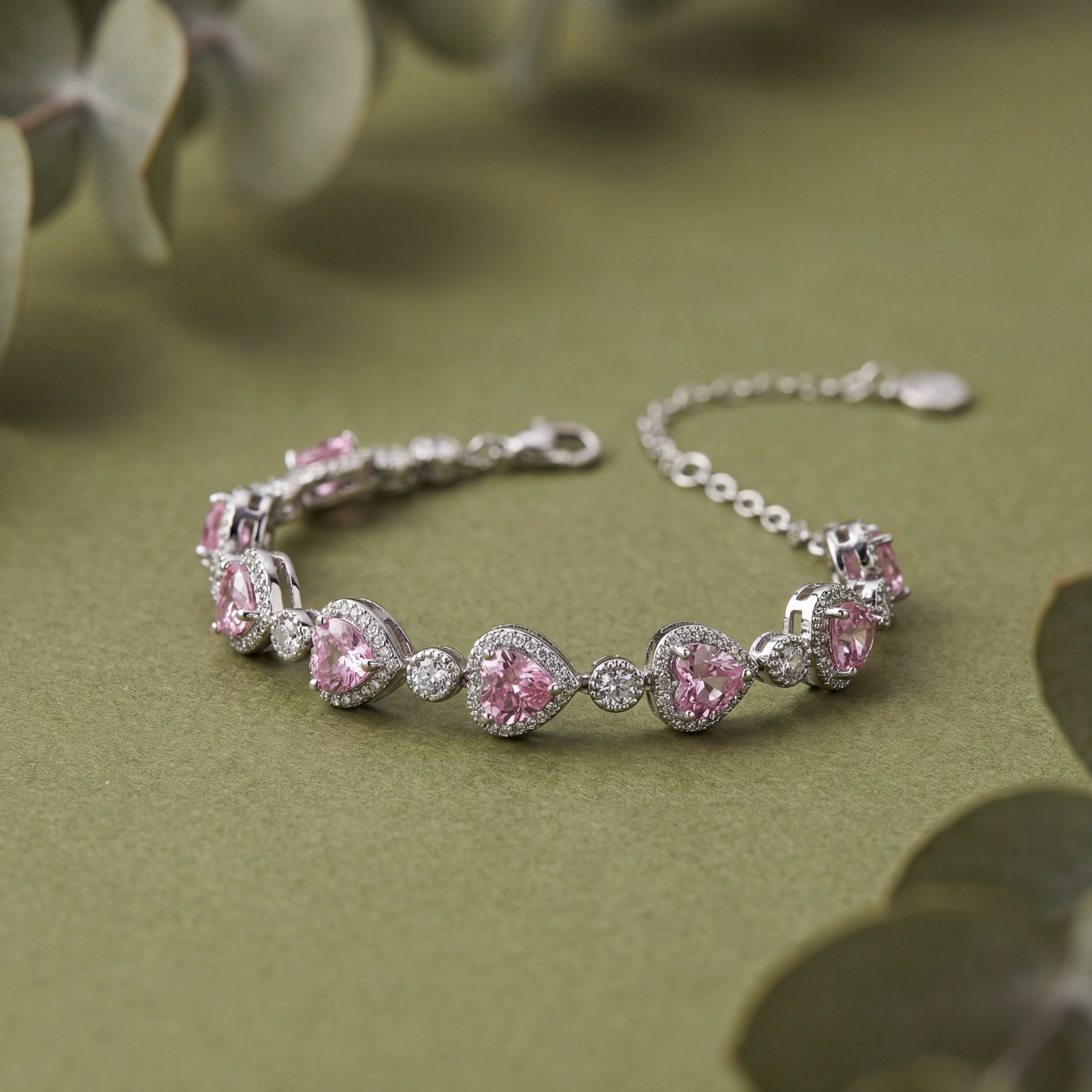 Pink Heart Diamond Adjustable Bracelet for Women