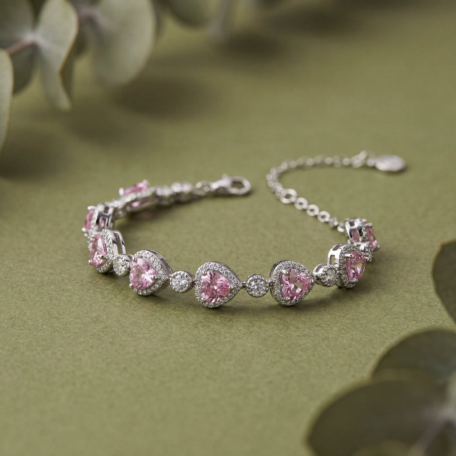 Pink Heart Diamond Adjustable Bracelet for Women