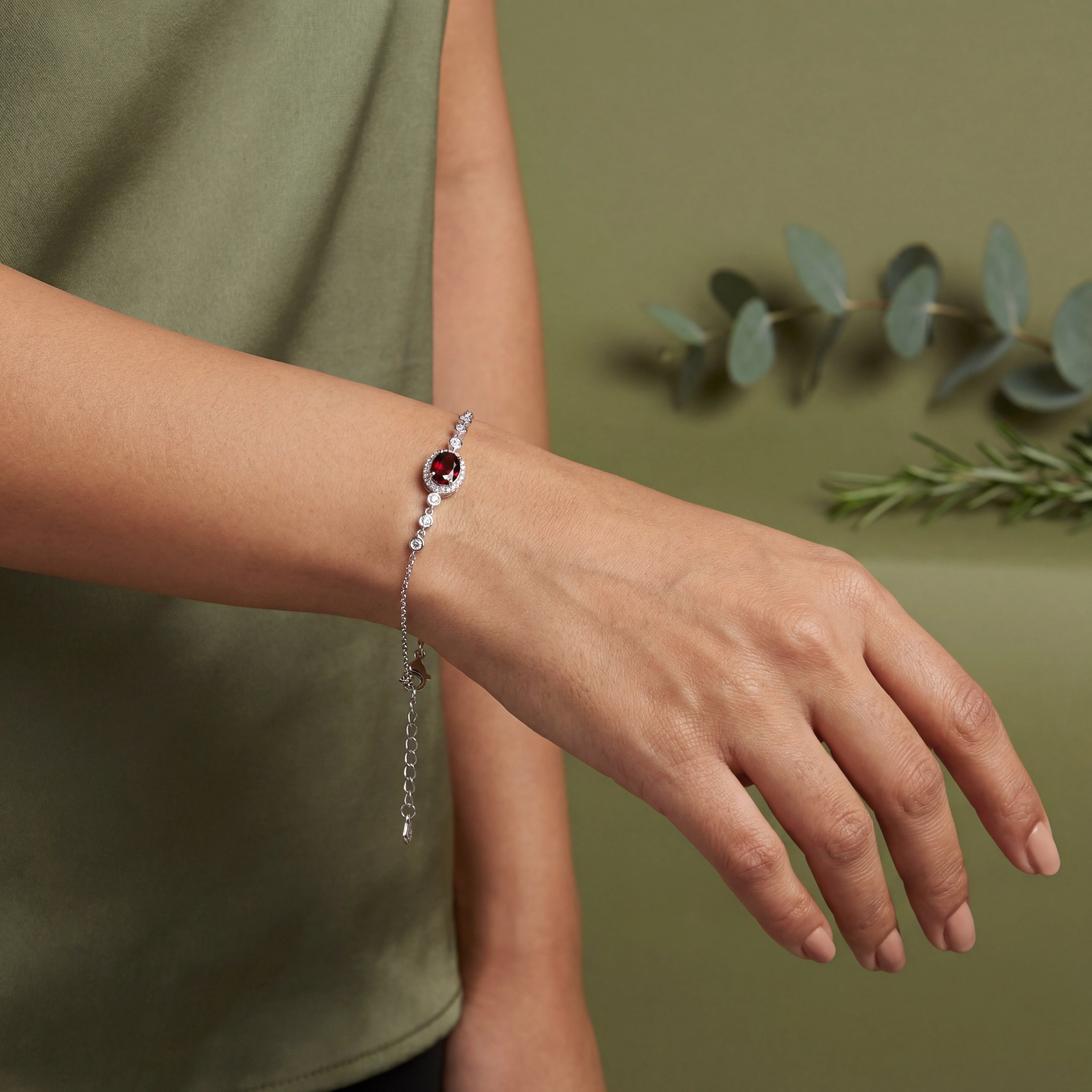 Ruby Oval Diamond Adjustable Bracelet for Women
