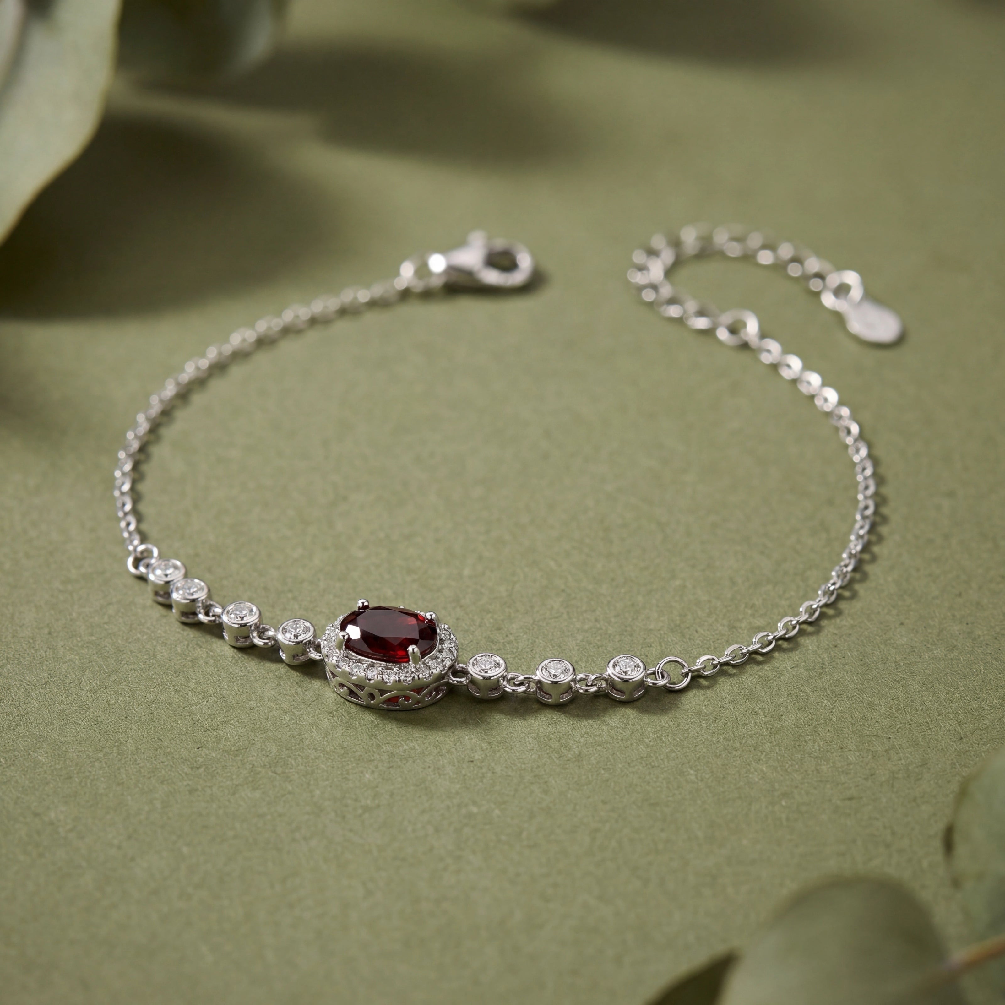 Ruby Oval Diamond Adjustable Bracelet for Women