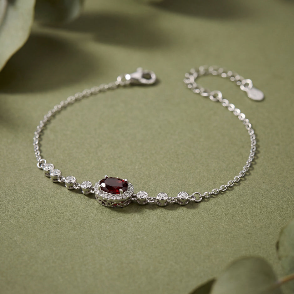Ruby Oval Diamond Adjustable Bracelet for Women