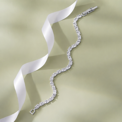 Oval Cut Tennis Diamond Silver Bracelet for Women