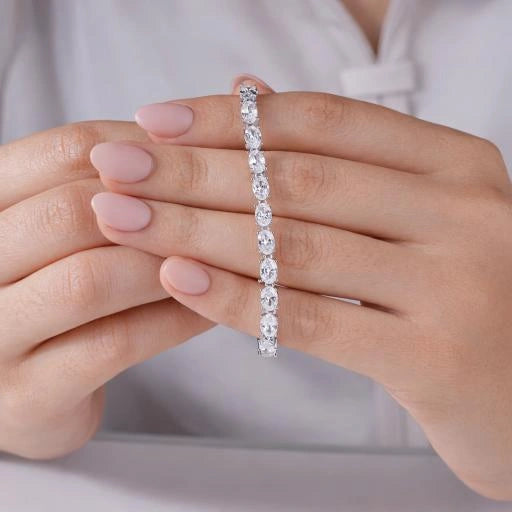 Oval Cut Tennis Diamond Silver Bracelet for Women