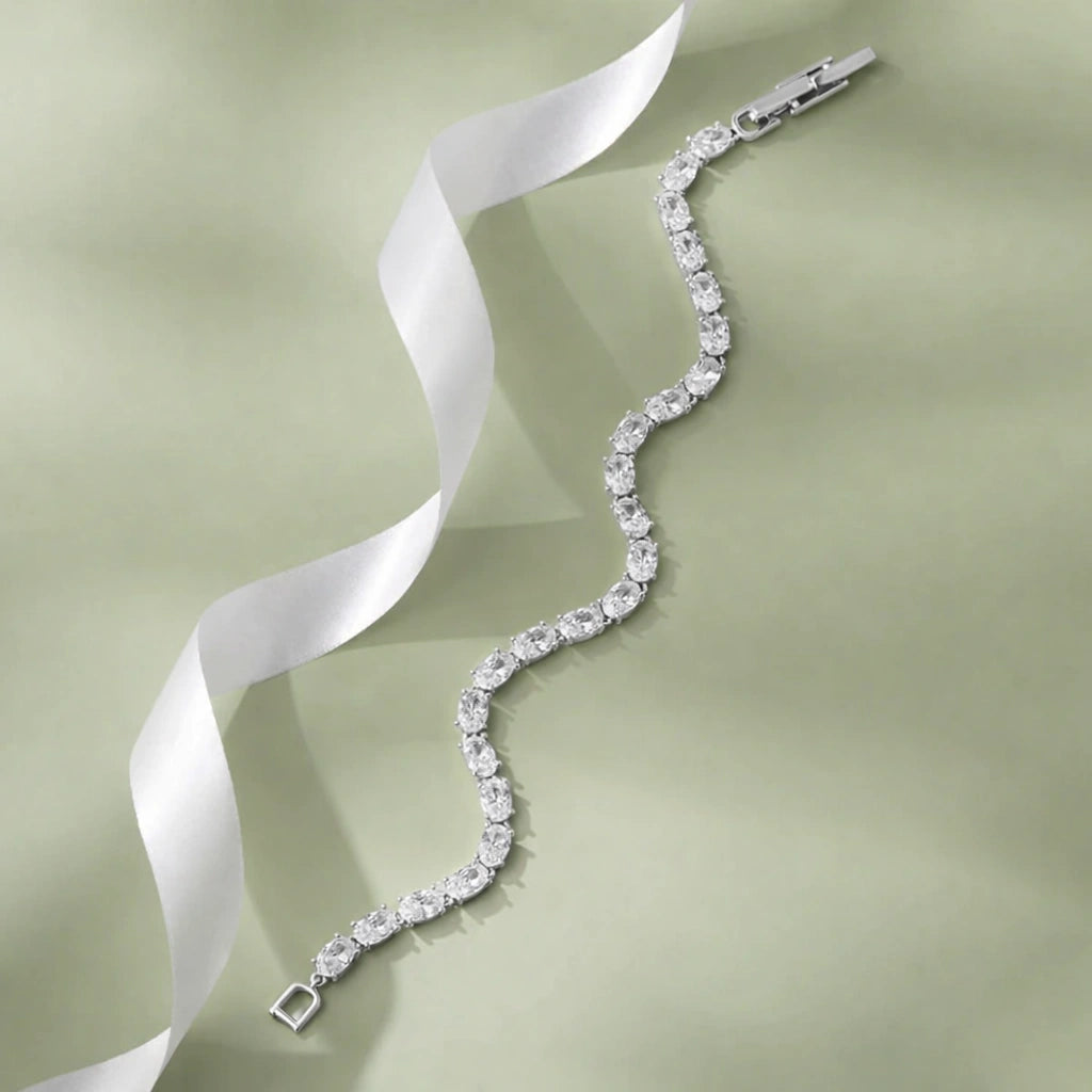 Oval Cut Tennis Diamond Silver Bracelet for Women