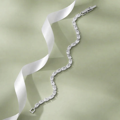 Oval Cut Tennis Diamond Silver Bracelet for Women