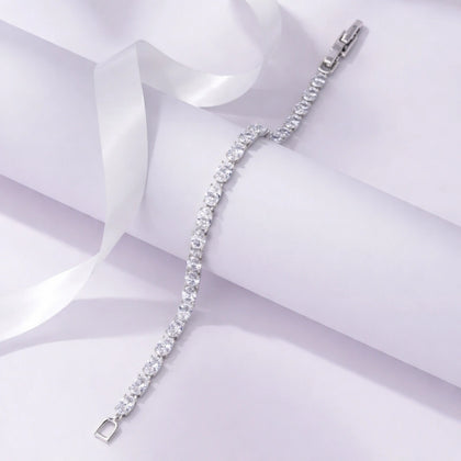 Oval Cut Tennis Diamond Silver Bracelet for Women