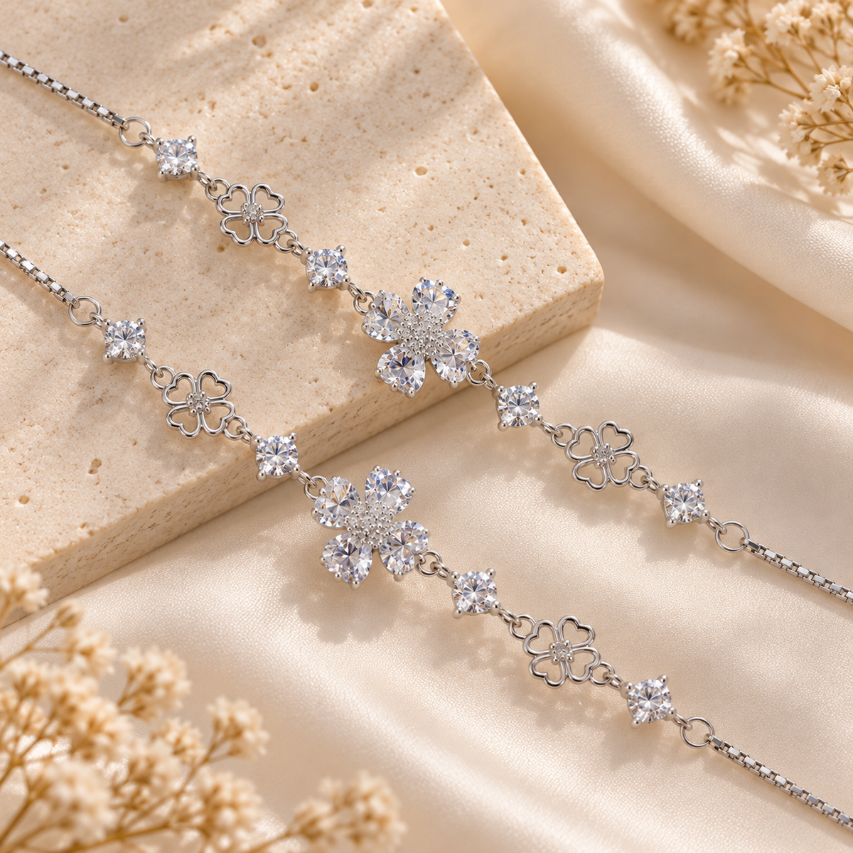 925 Silver Crystal Blossom Anklet For Anniversary Gift