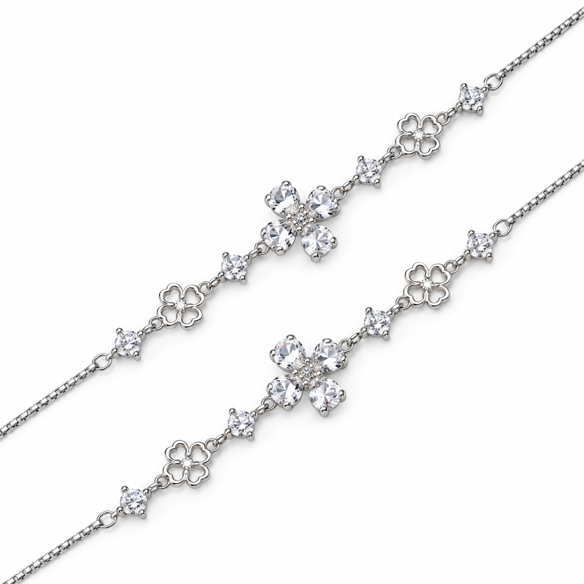 925 Silver Crystal Blossom Anklet For Anniversary Gift