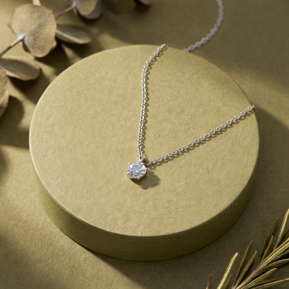 Elegant Solitaire Pendant Necklace in 925 Sterling Silver