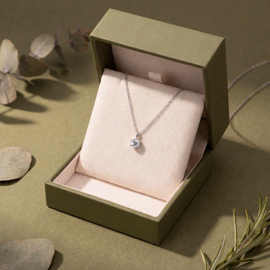 Elegant Solitaire Pendant Necklace in 925 Sterling Silver