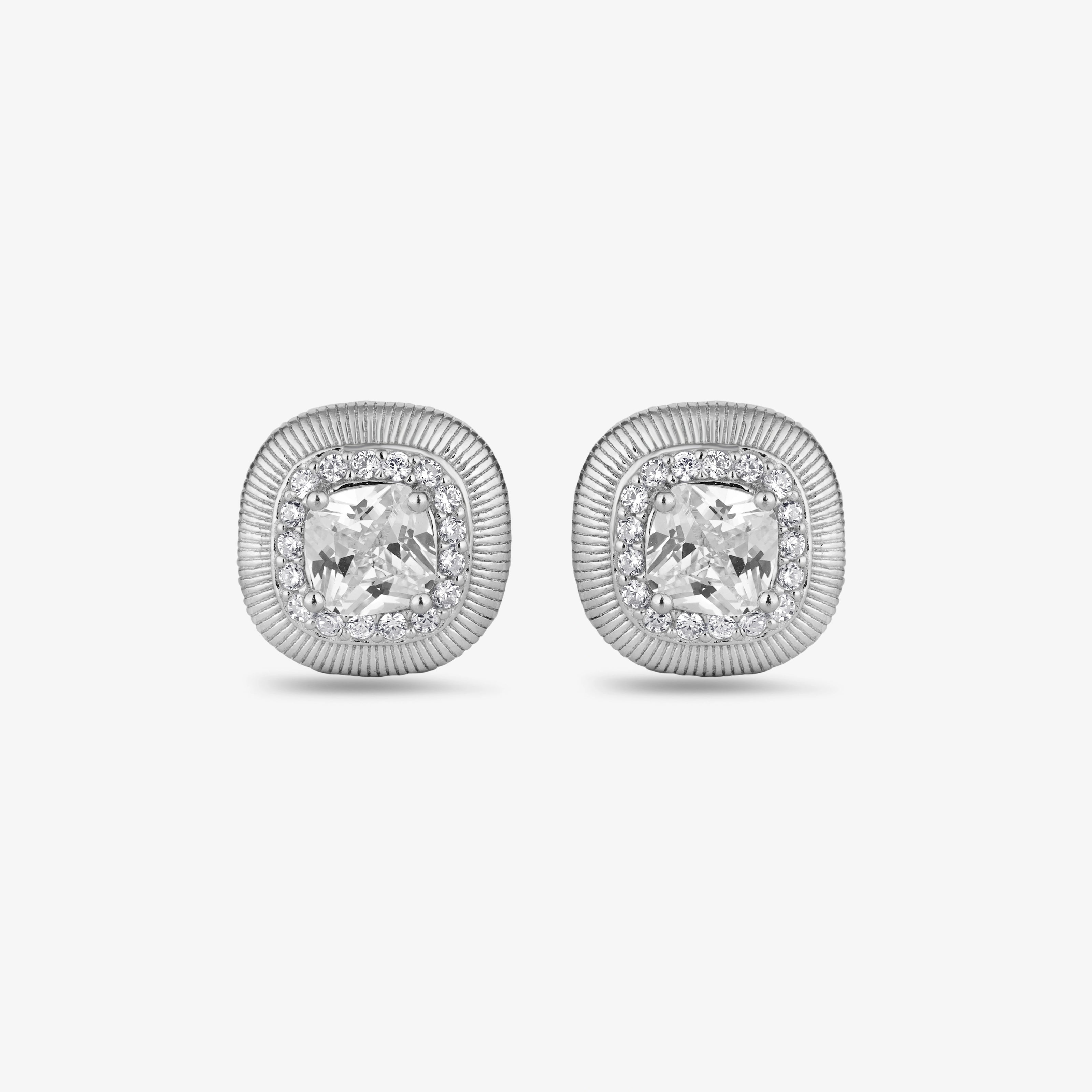 Elegant Square White Stones 925 Sterling Silver Stud Earrings for Women