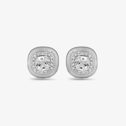 Elegant Square White Stones 925 Sterling Silver Stud Earrings for Women