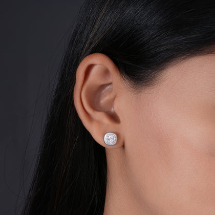 Elegant Square White Stones 925 Sterling Silver Stud Earrings for Women