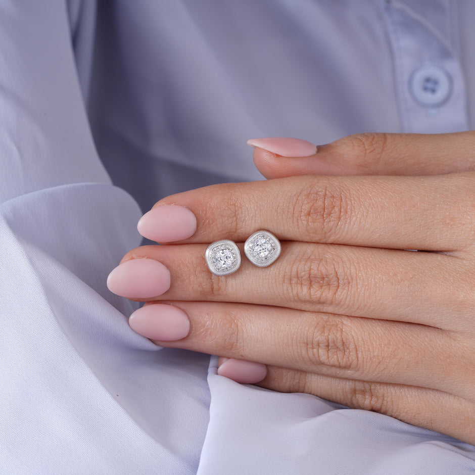 Elegant Square White Stones 925 Sterling Silver Stud Earrings for Women