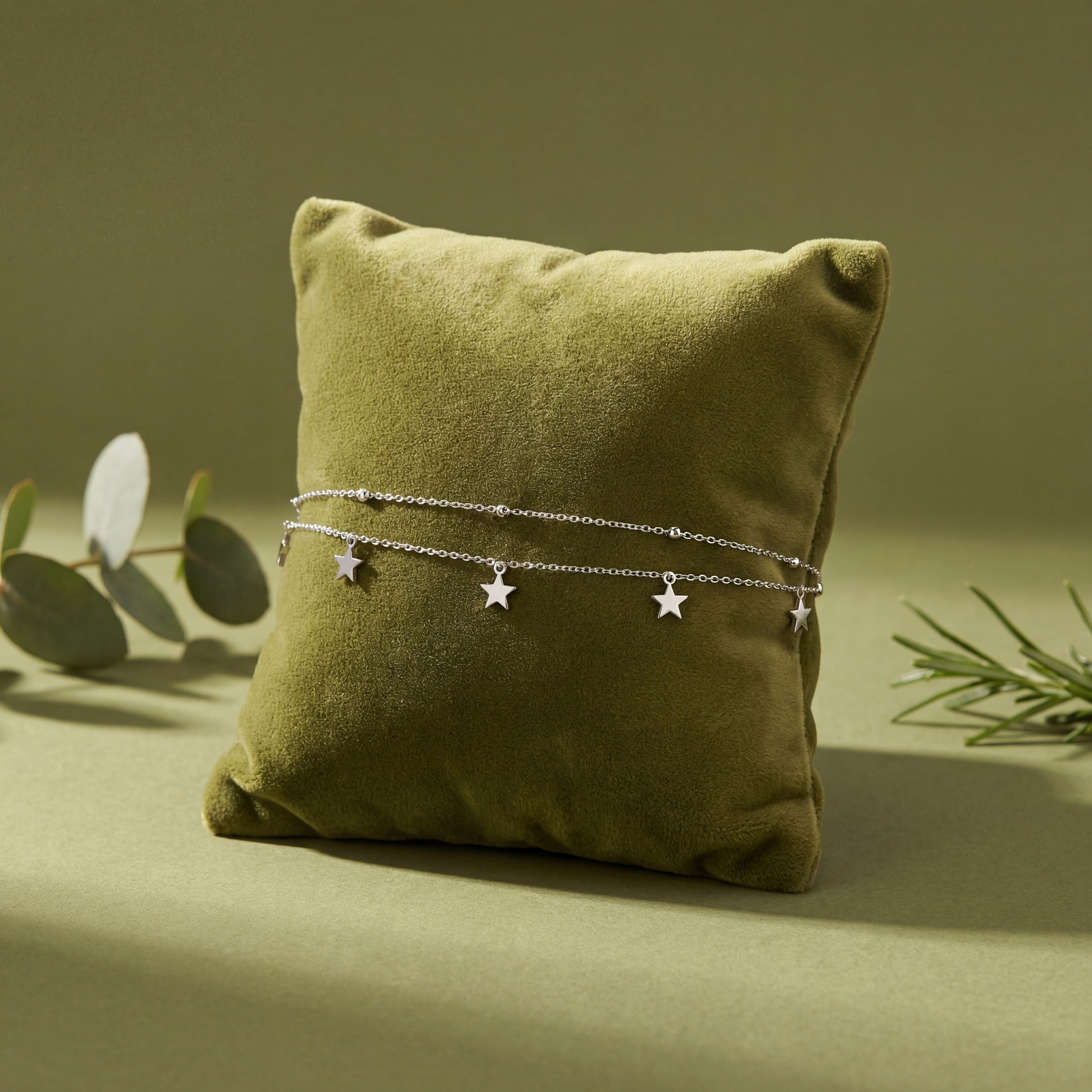 Layered Star Charm Silver Anklet for Women