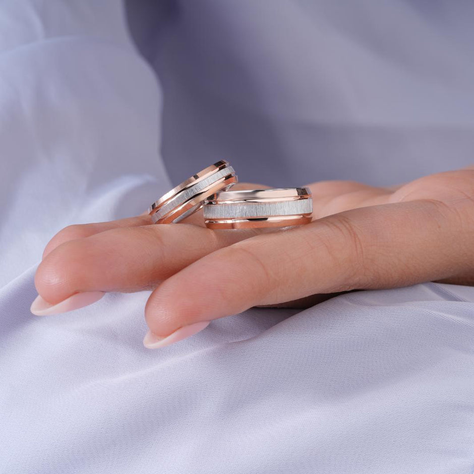 Elegant Brushed Texture Design 925 Sterling Silver Rose Gold Couple Band for Men