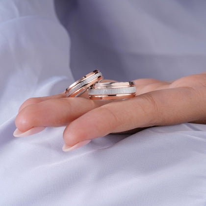 Elegant Brushed Texture Design 925 Sterling Silver Rose Gold Couple Band for Men