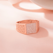Bold Luxe Diamond CZ Rose Gold Plated 925 Sterling Silver Ring for Men | Honeycomb Geometric Statement Ring with Pave CZ Stones | Premium Designer Jewellery for Him