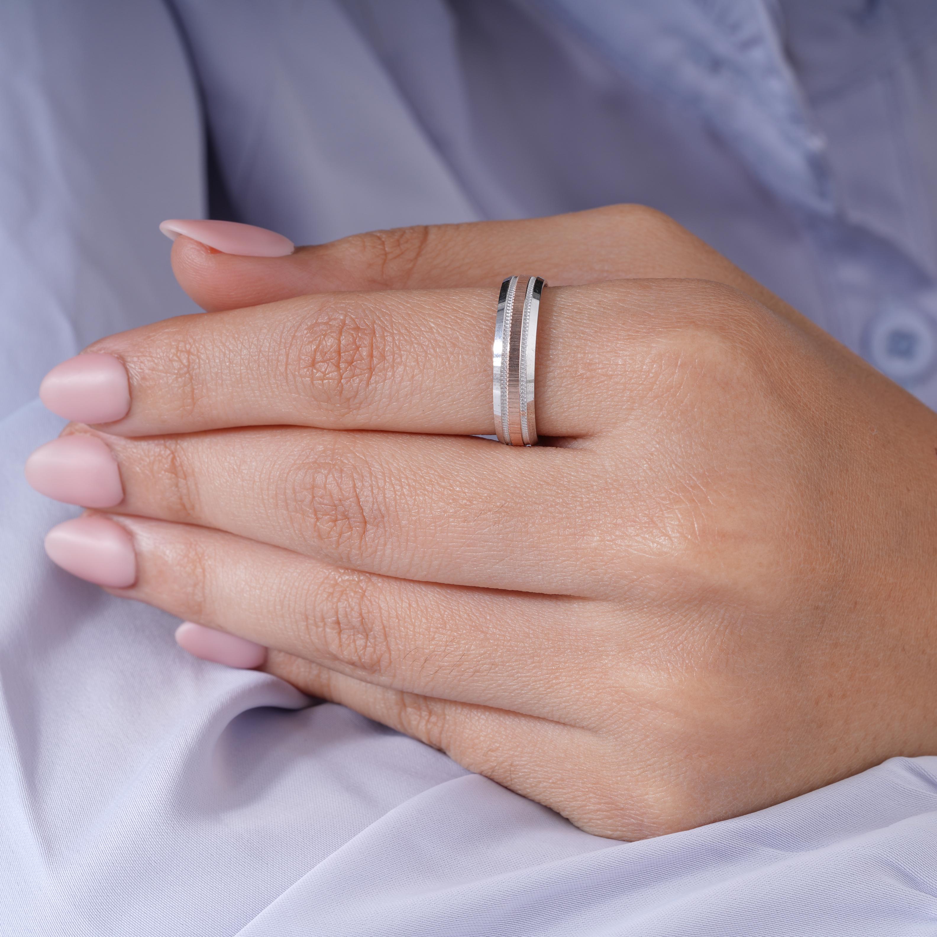 Elegant Dual Tone Diamond Texture Ring on Hand