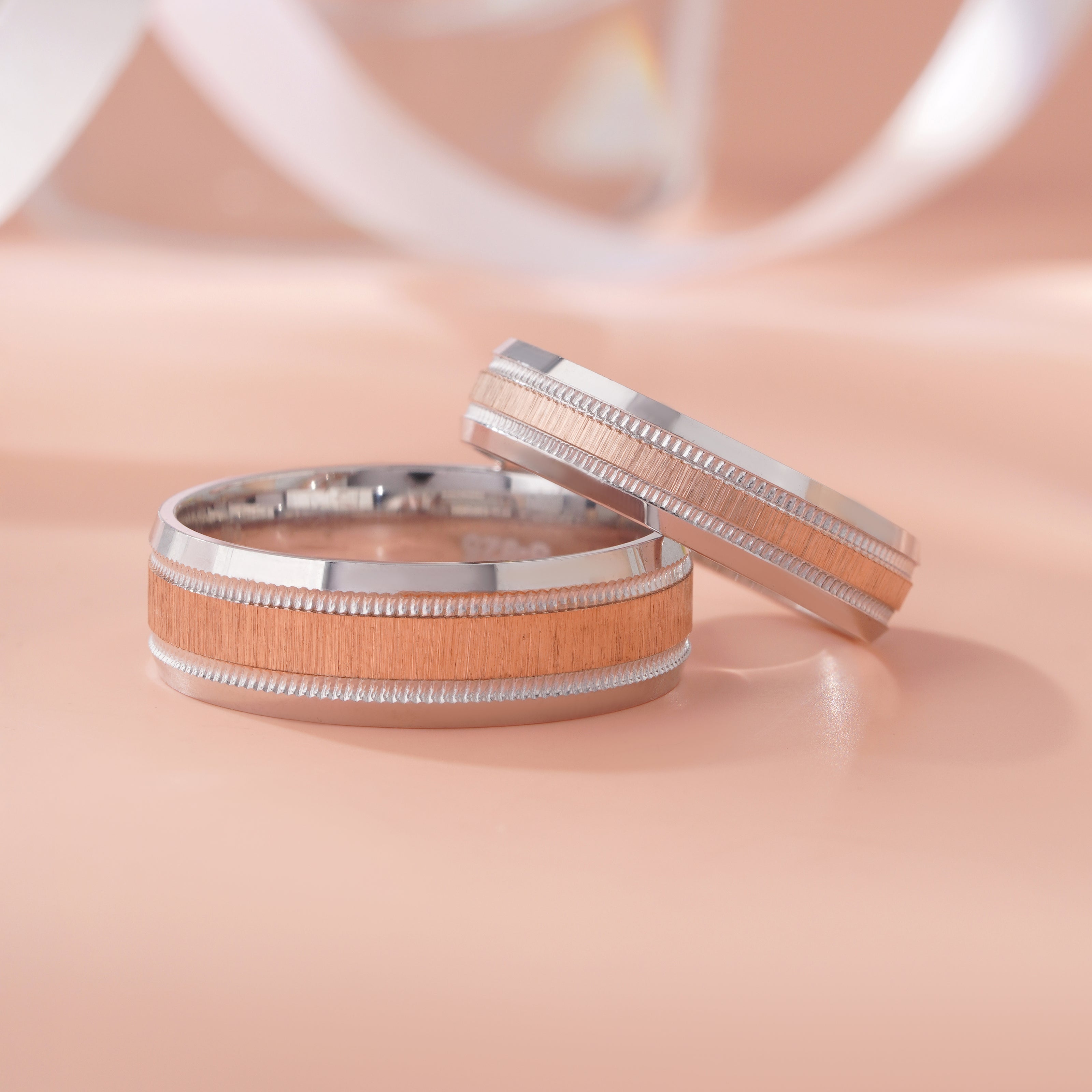 Refined Dual-Tone Diamond Design 925 Sterling Silver Rose Gold Couple Band for Women