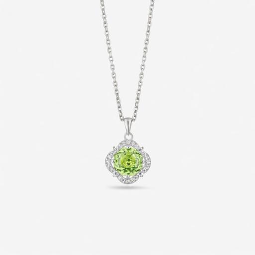 Elegant Halo Green Stone 925 Silver Pendant Necklace