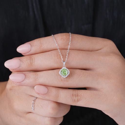 Elegant Halo Green Stone 925 Silver Pendant Necklace